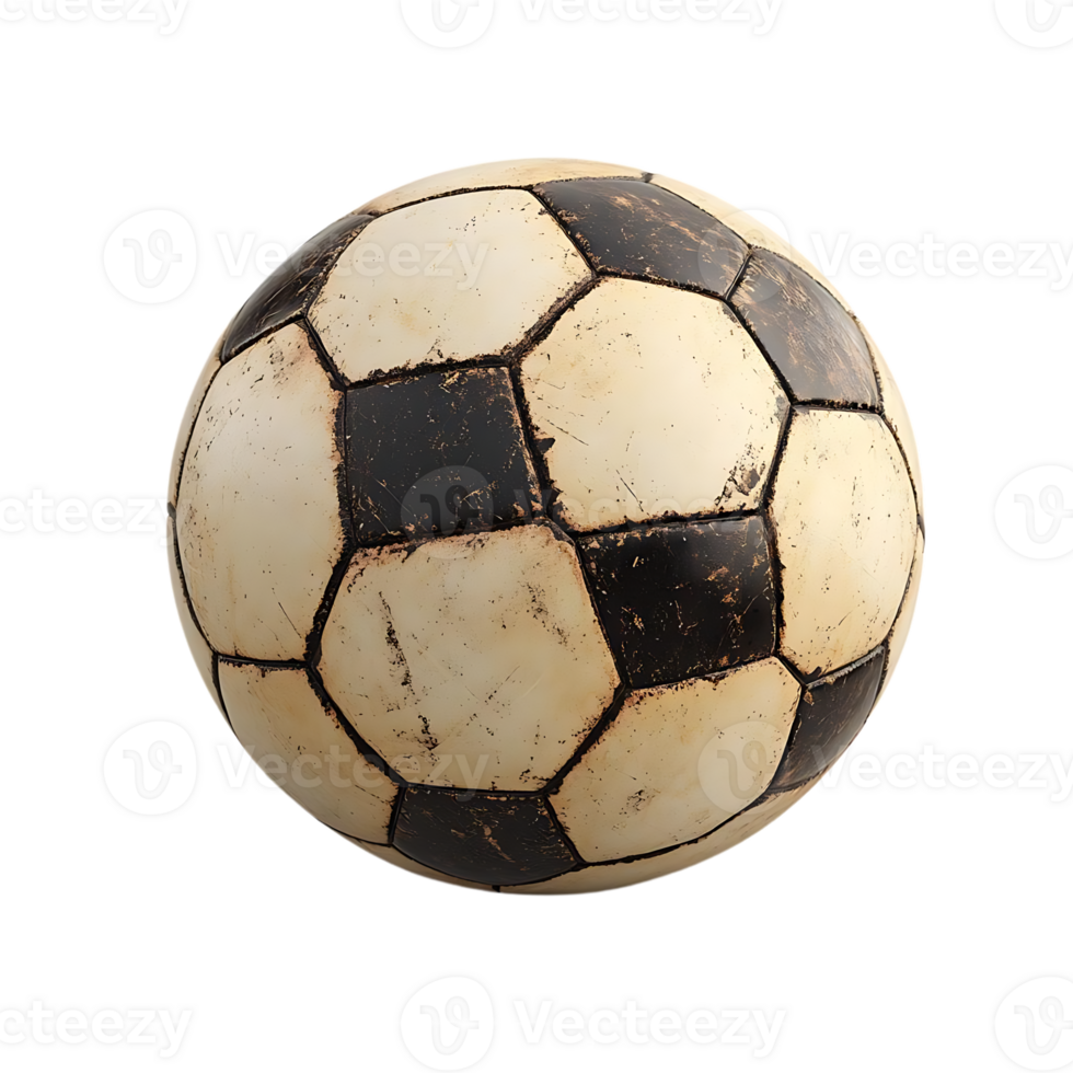 Vintage Worn Soccer Ball Isolated on Transparent Background, Classic Sport Equipment with a Retro Feel. png