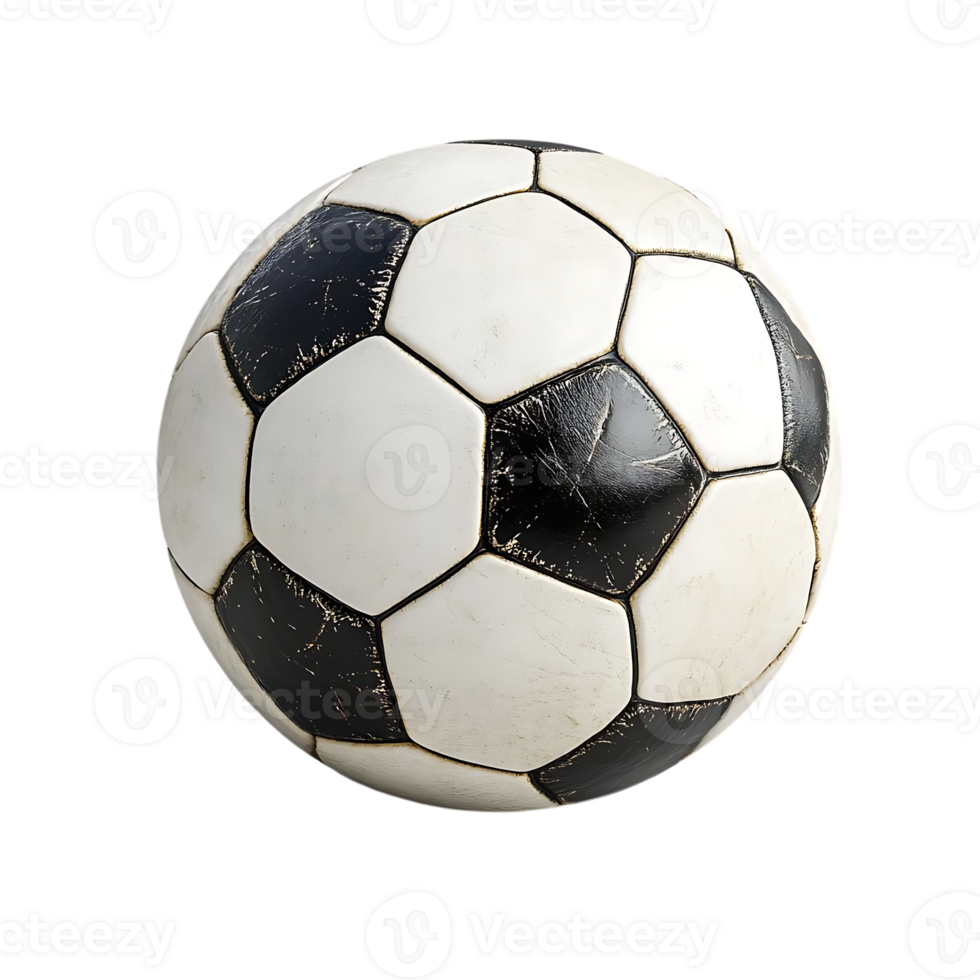 Vintage Soccer Ball with Worn Leather Panels on a Transparent Background png