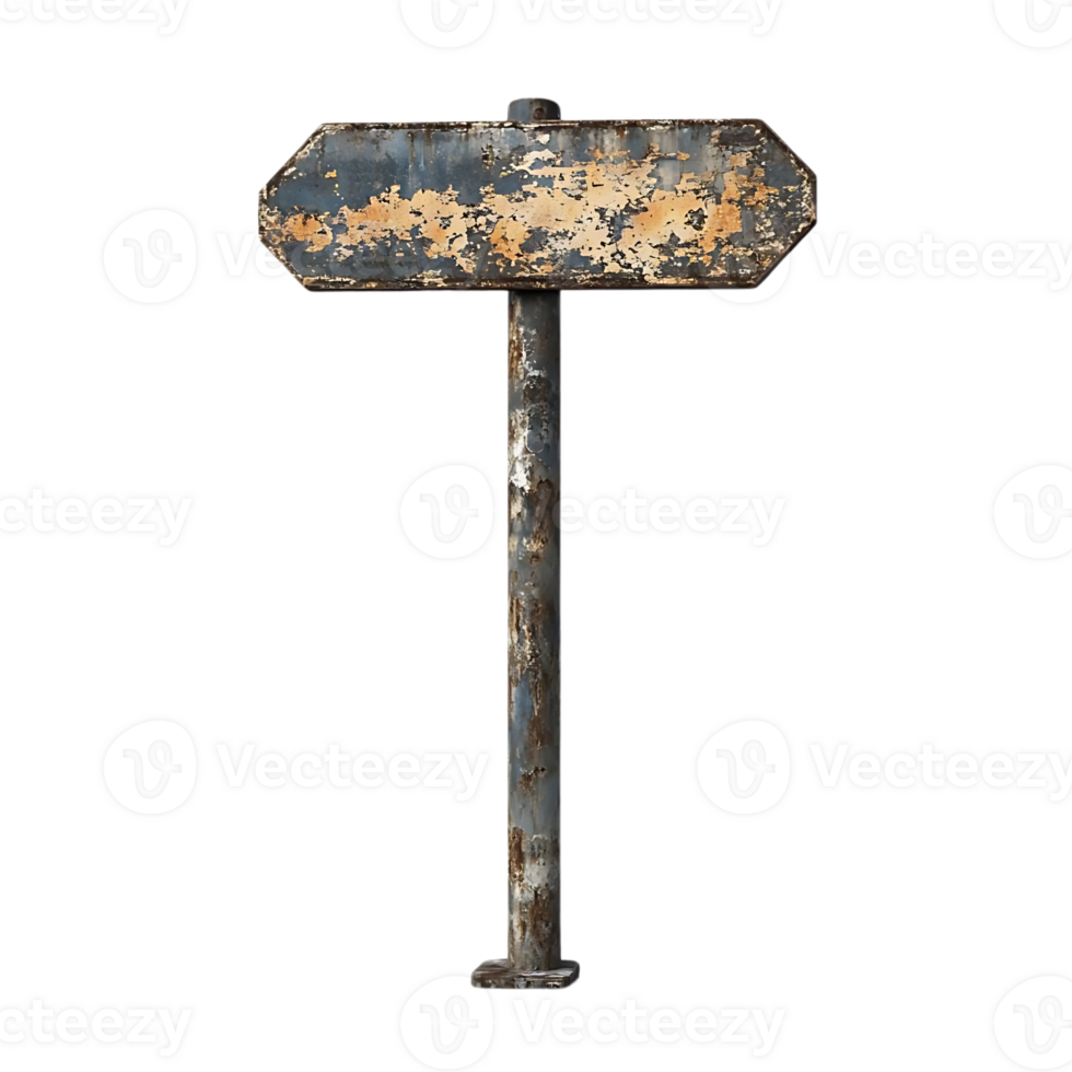 Rusty Metal Signpost with Transparent Background, Weathered and Worn with a Blank Surface for Your Message png