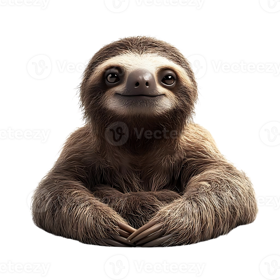 Cute Sloth with Transparent Background, Sitting with Paws Crossed, Smiling, Furry, Adorable,  Wildlife, Mammal, Animal, Jungle, Rain Forest png