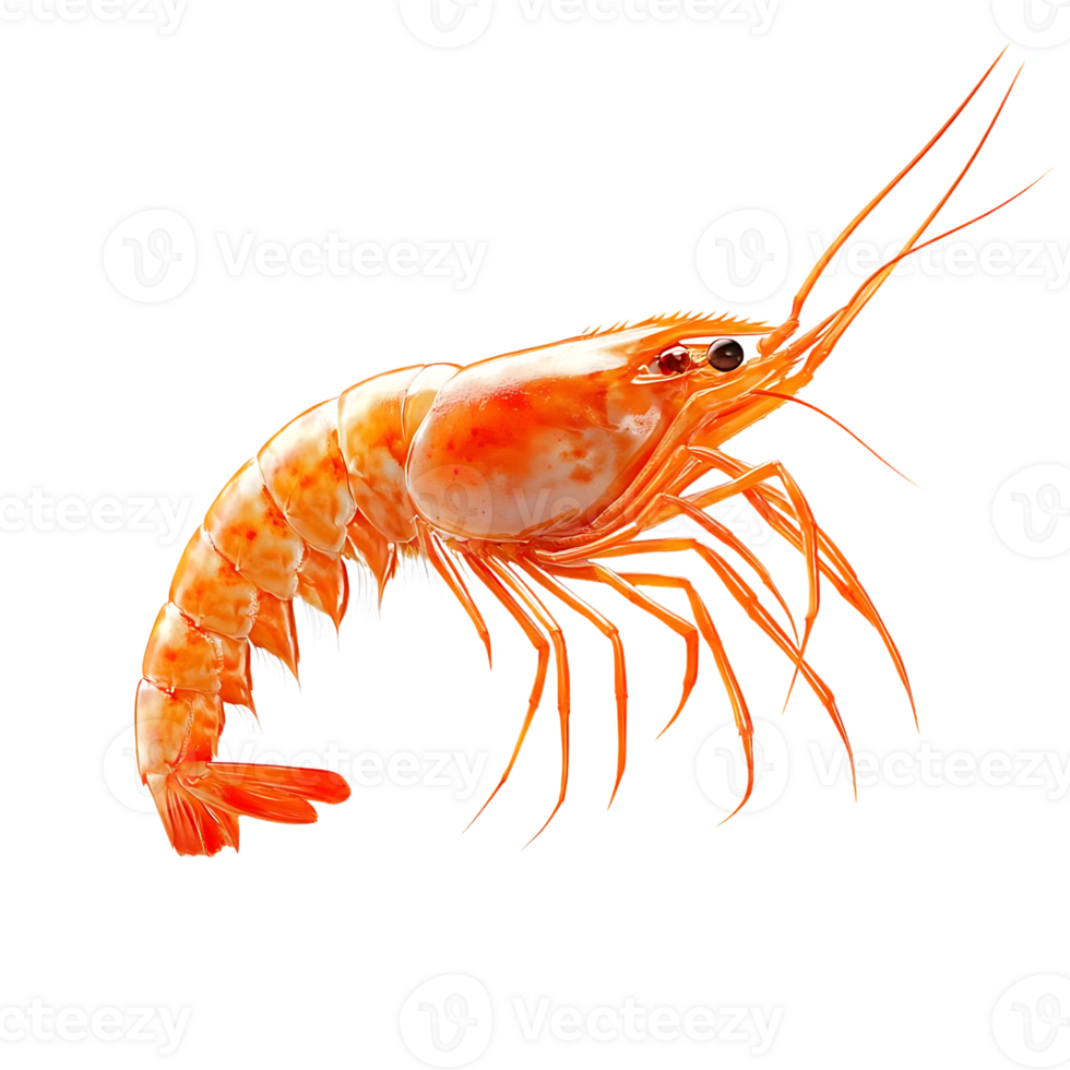A Single Cooked Shrimp Isolated on a Transparent Background, Ready to Eat with a Delicious Flavor and Freshness png