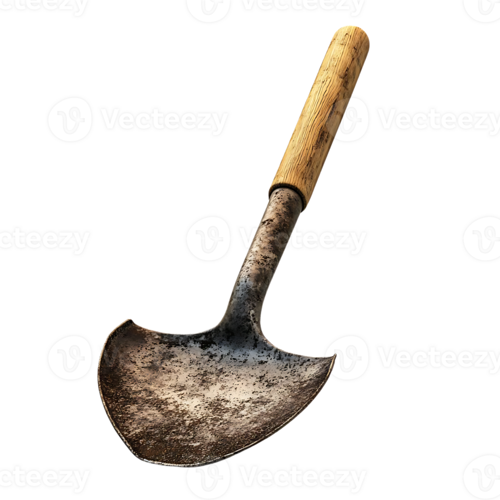 Rusty Shovel with Wooden Handle Isolated on a Transparent Background png