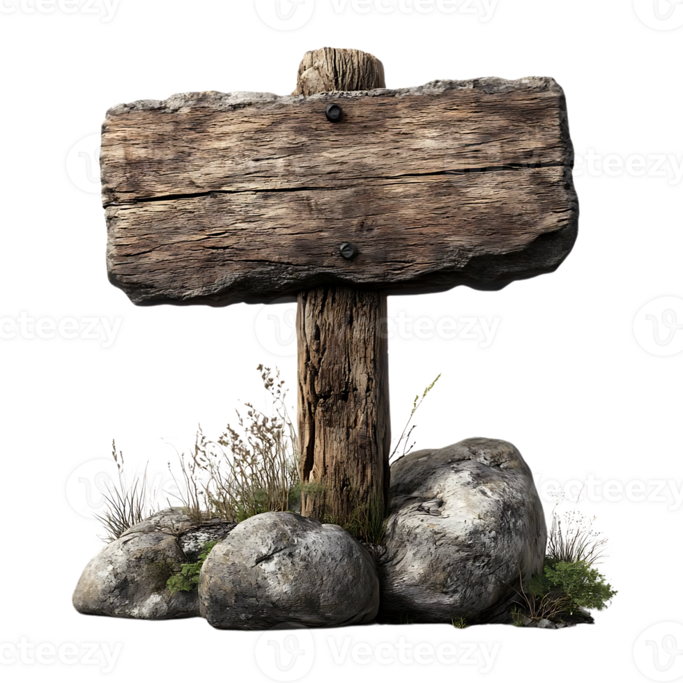 Rustic Wooden Signpost with Transparent Background, Isolated on Black png