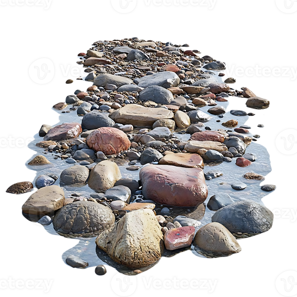 Stones Resting in Shallow Water, Transparent Background, a Tranquil Scene of Serenity and Peace. png