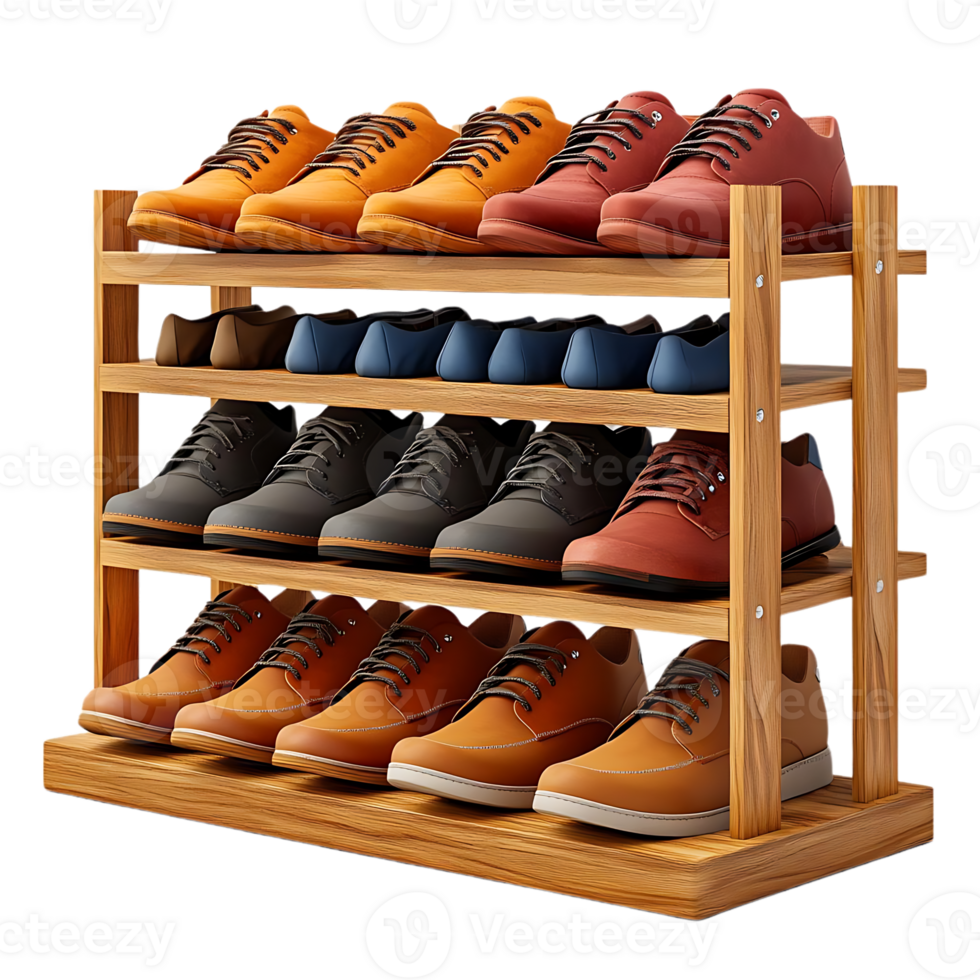 Wooden Shoe Rack with Transparent Background for Storing Shoes in Style png