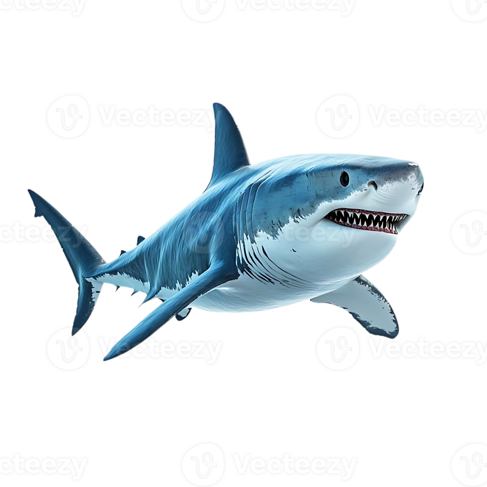 Great White Shark Swimming with a Transparent Background, Predator of the Deep Sea with Sharp Teeth and Powerful Jaws png