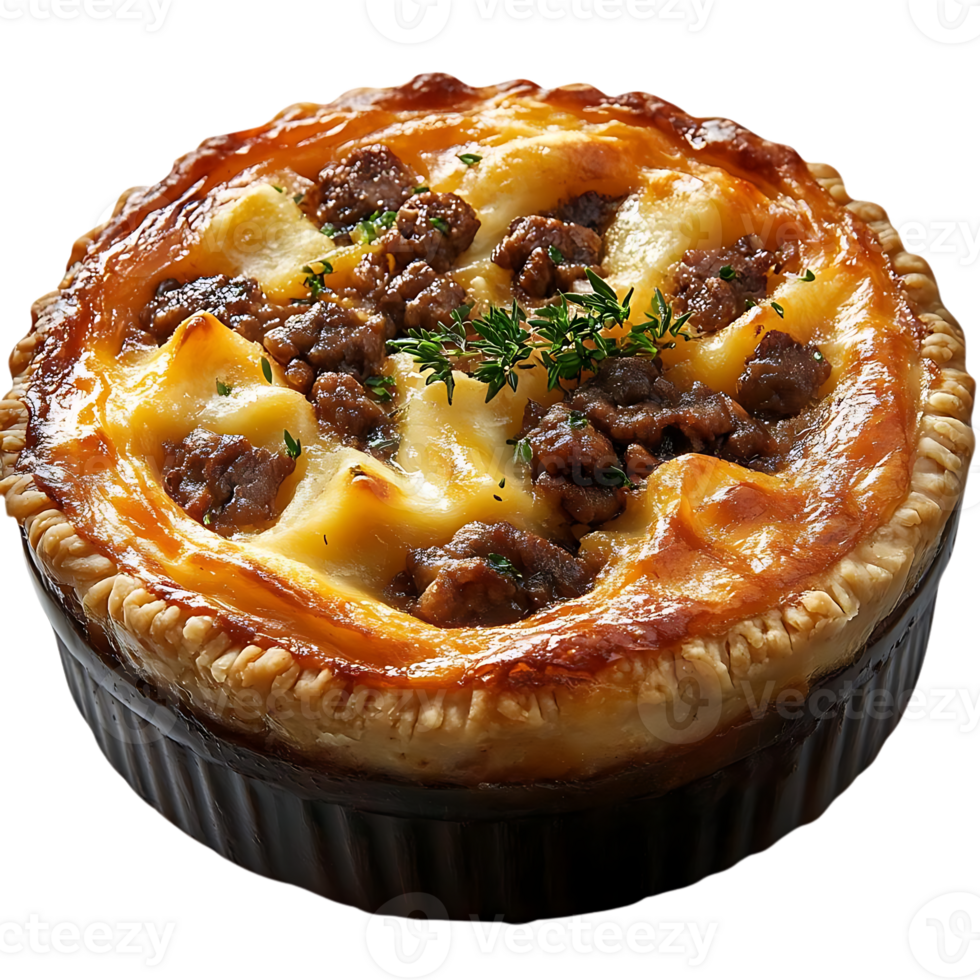 Savory Ground Beef and Potato Pie with a Golden Crust and a Transparent Background png