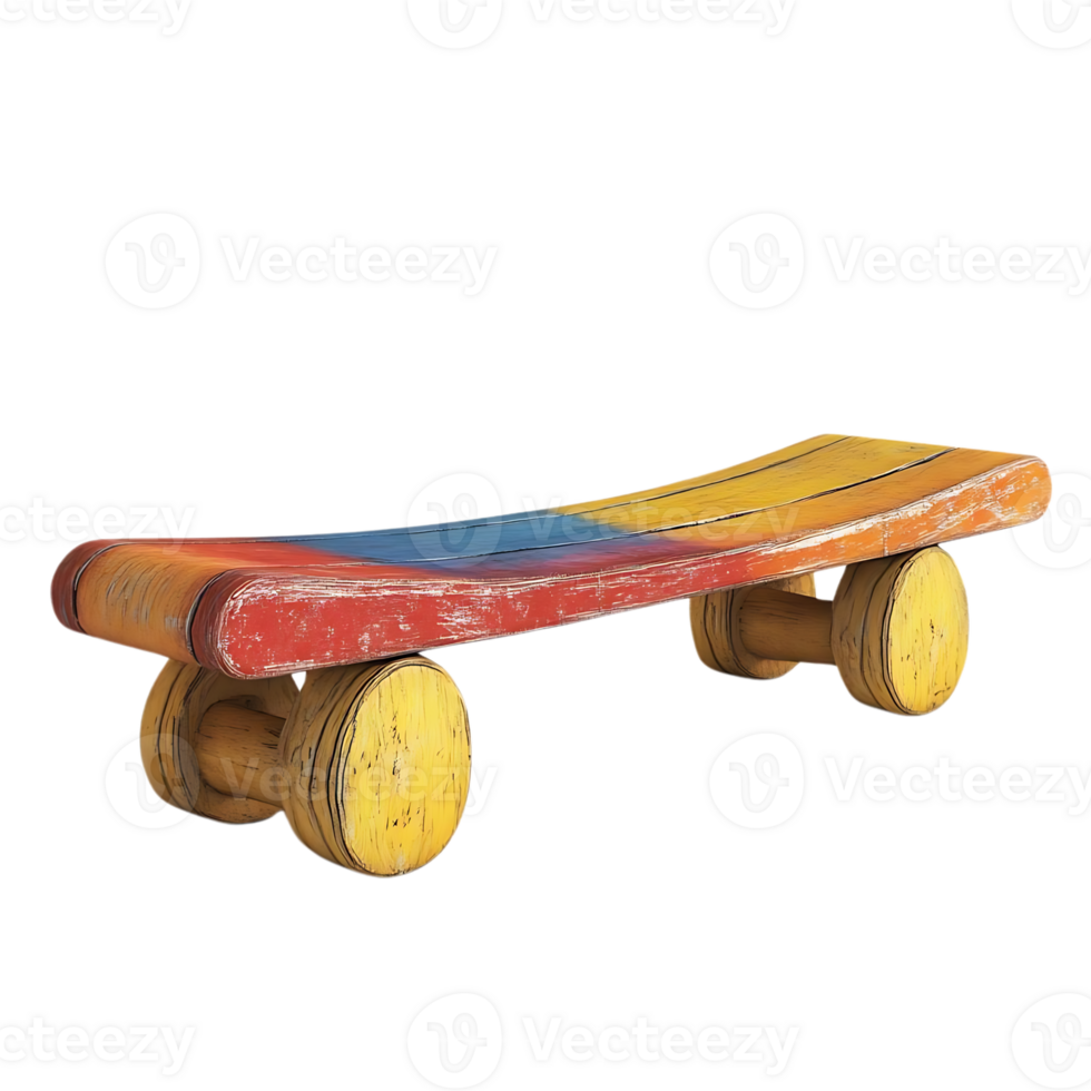Colorful Wooden Bench with Wheels on Transparent Background png