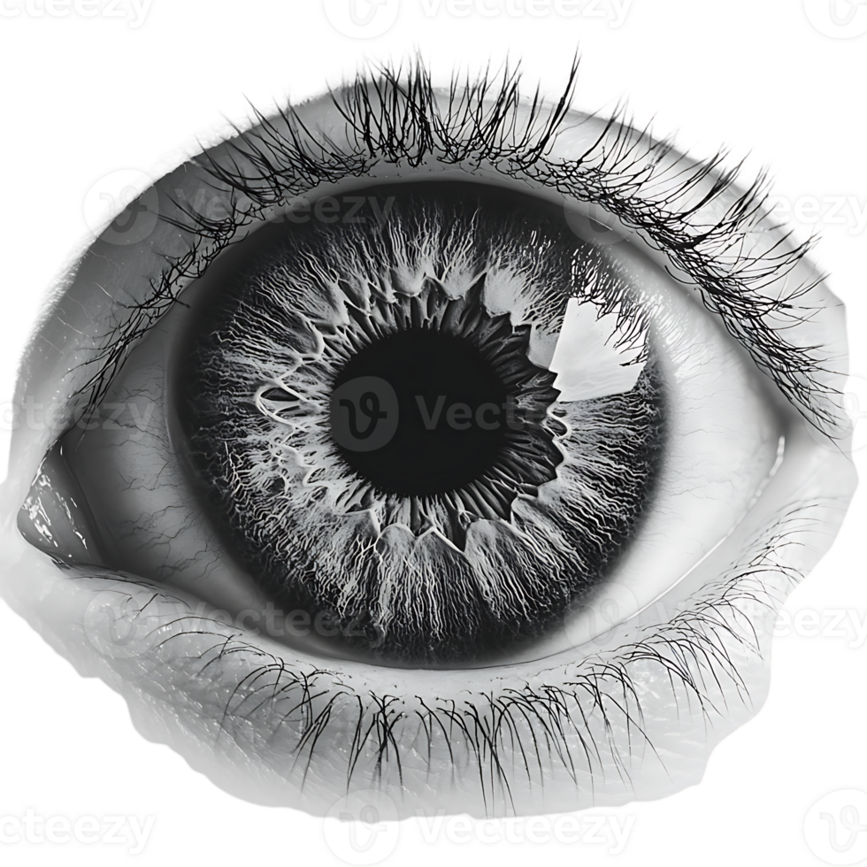 Close-up of a Human Eye with a Transparent Background, Featuring Intricate Detail and a Starburst Iris png