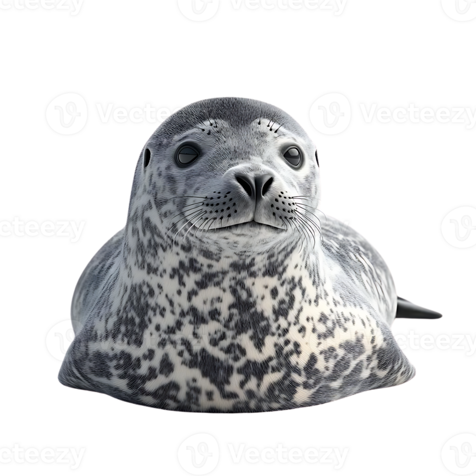 Harbor Seal Posing with Transparent Background, a Close Up View of a Curious Seal with a Black Background png