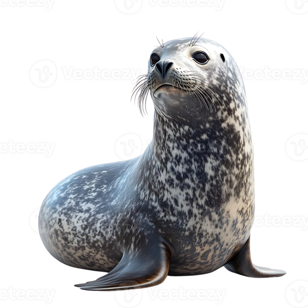Harbor Seal Posing with a Transparent Background, a Cute Marine Mammal with a Spotty Coat, Isolated on a Black Background png