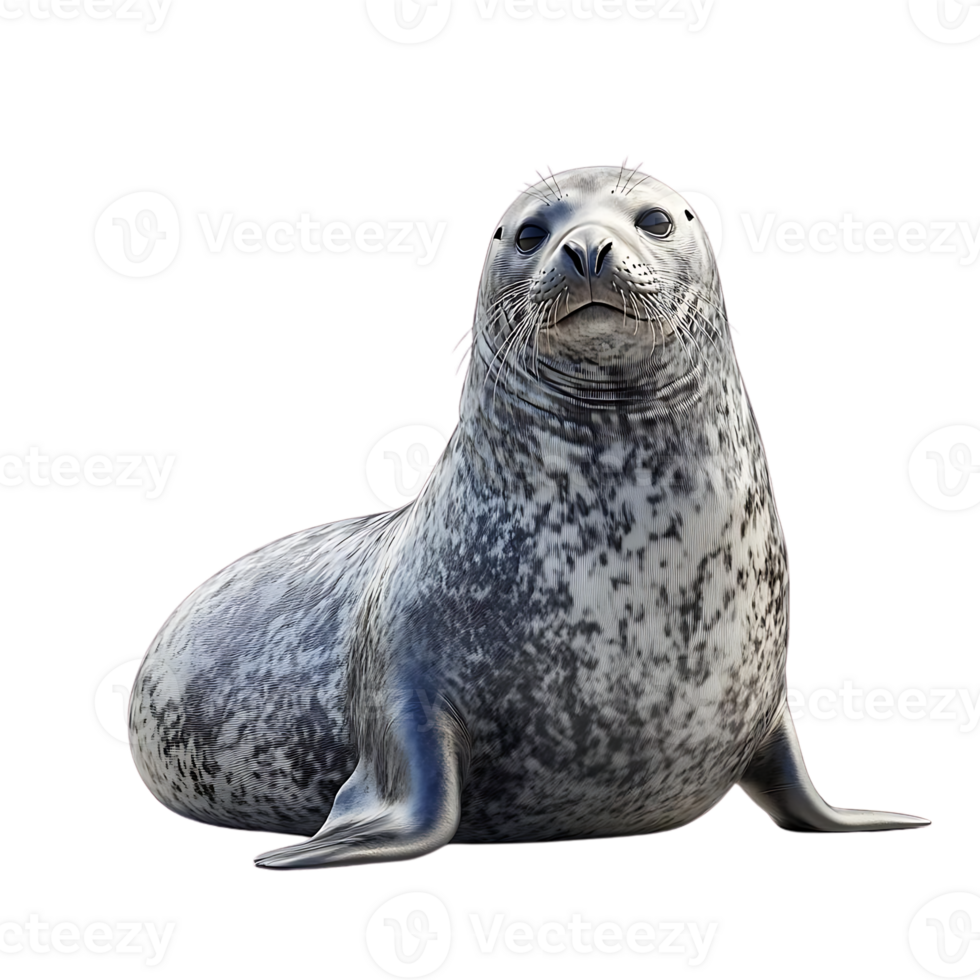 A Spotted Seal Resting on a Transparent Background,  Marine Mammal with a Curious Expression, Isolated Seal Image png