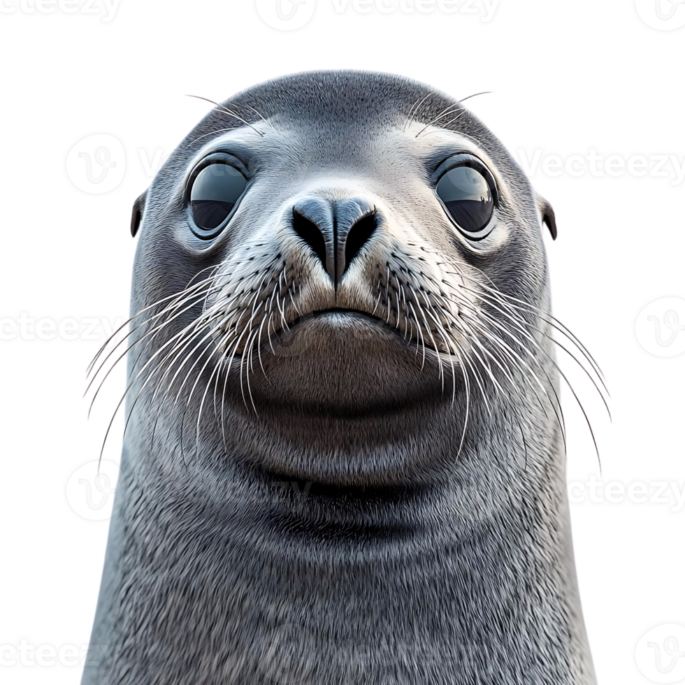 Sea Lion with Curious Eyes Gazes Up, Looking Intently, on a Transparent Background png