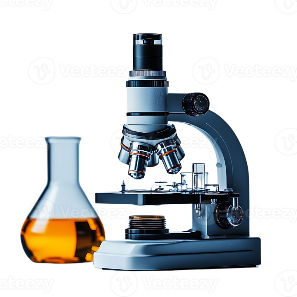 Exploring the Microscopic World with a High-Powered Microscope and Beaker of Liquid, a Transparent Background for Visual Clarity png
