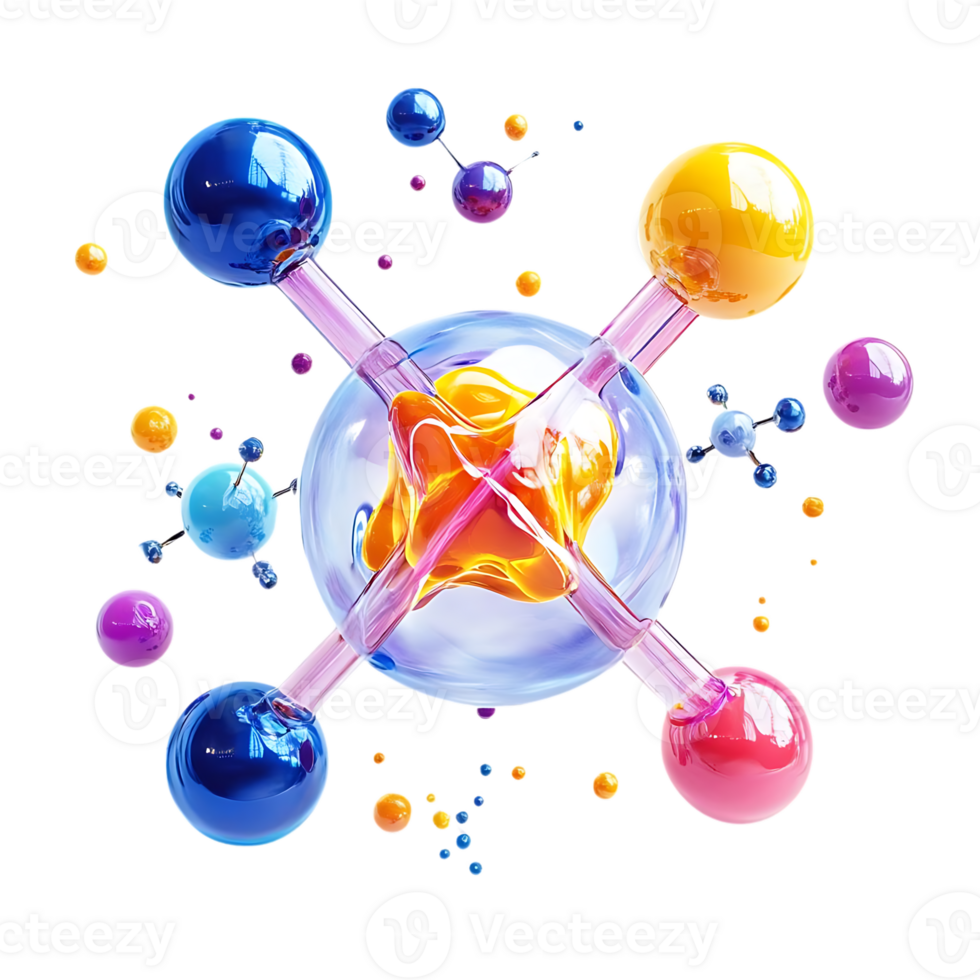 Colorful Molecular Structure with Transparent Background,  A Vivid Representation of Atomic Bonding png