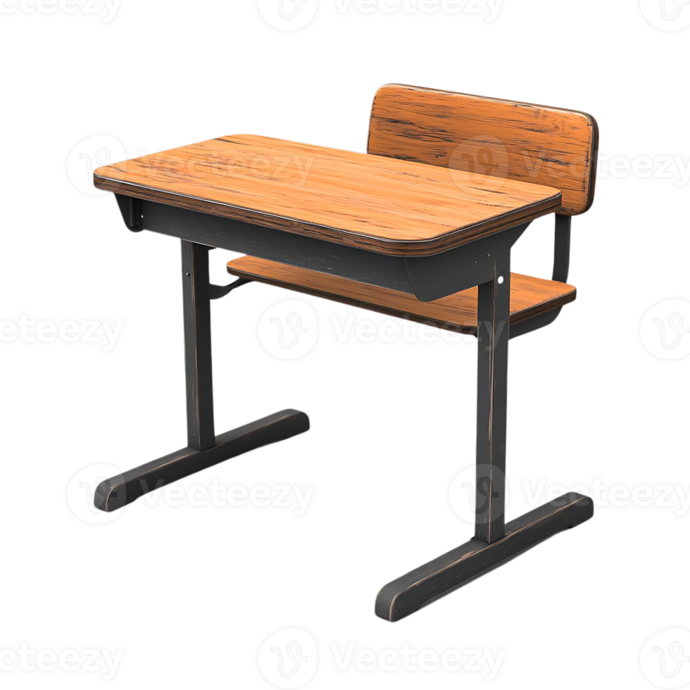 Vintage School Desk with Attached Chair and Transparent Background png
