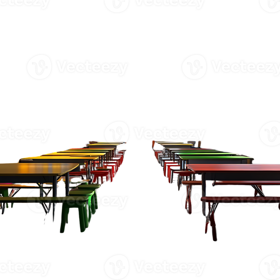 Colorful Tables and Benches Aligned in a Row with Transparent Background png