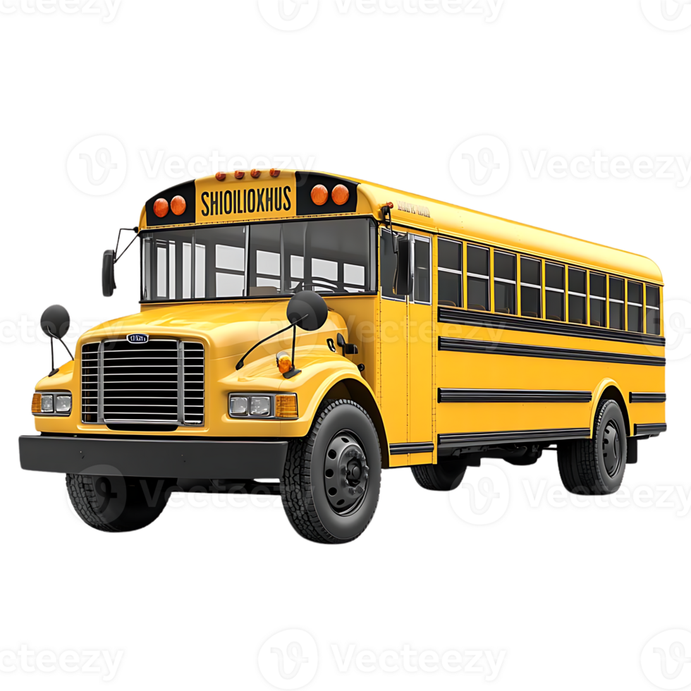 Yellow School Bus with a Transparent Background, Isolated on Black, Rendered in 3D,  Perfect for Mockups and Designs png