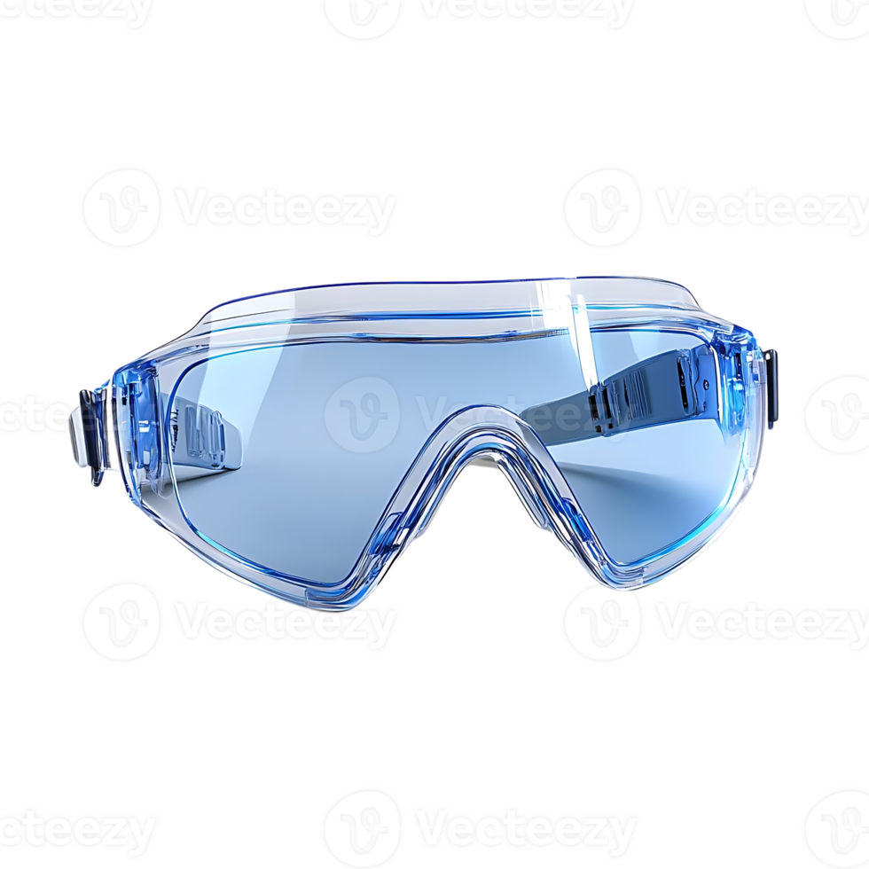 Protective Clear Safety Goggles with Blue Frame and Transparent Background png