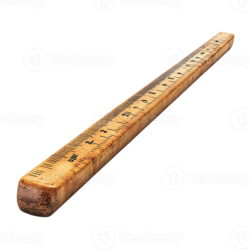 Vintage Wooden Ruler with Black Markings Isolated on Transparent Background png