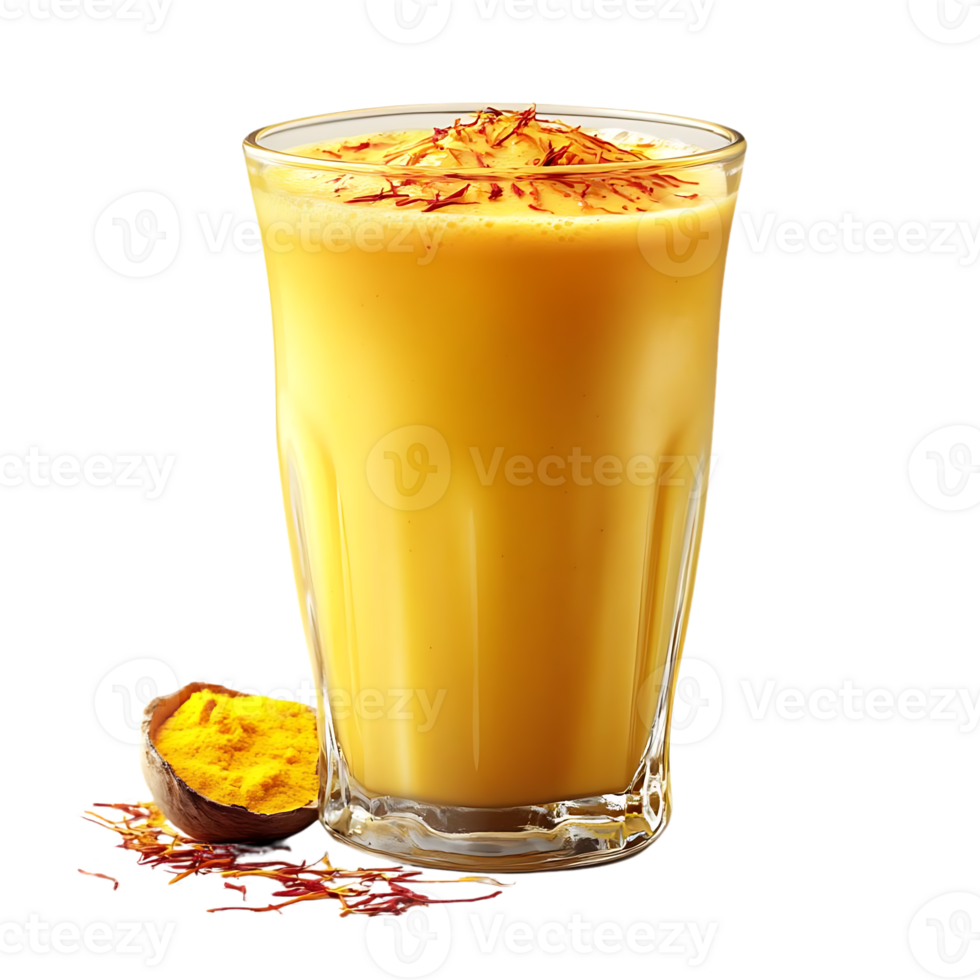Golden Turmeric and Saffron Milk Smoothie with a Transparent Background png