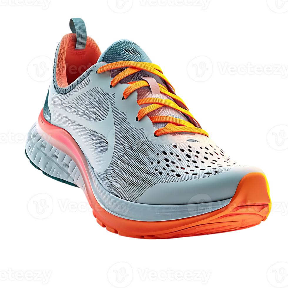 White Running Shoes with Orange Laces and Transparent Background png