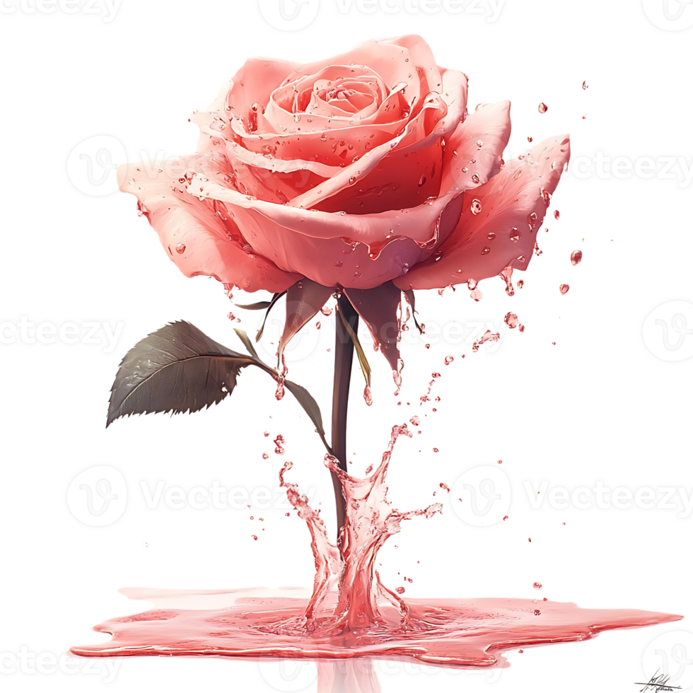 A Single Pink Rose Blooms in a Pool of Water with a Transparent Background png