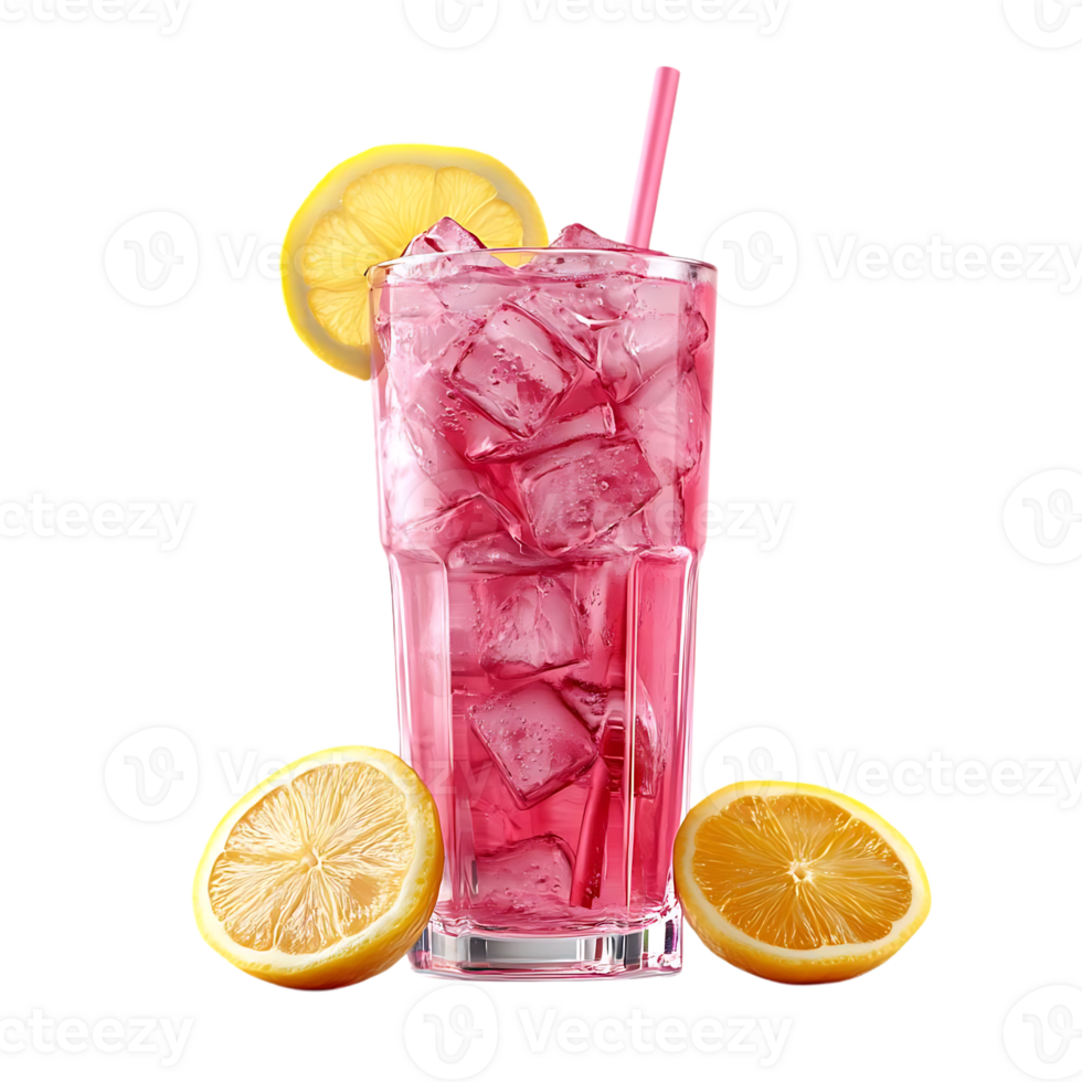 Refreshing Pink Lemonade with Ice and Lemon Slices on a Transparent Background png