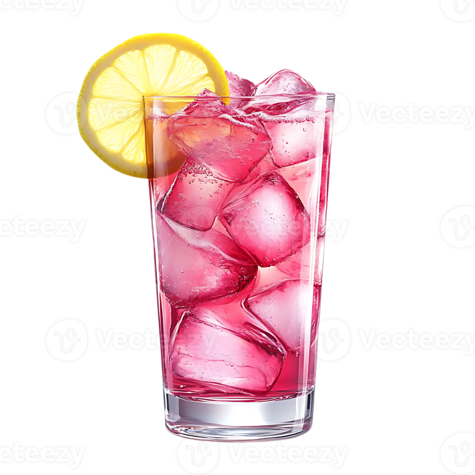 Refreshing Pink Lemonade with Ice and Lemon Wedge, Enjoy a Cool and Tangy Drink on a Sunny Day, Transparent Background png
