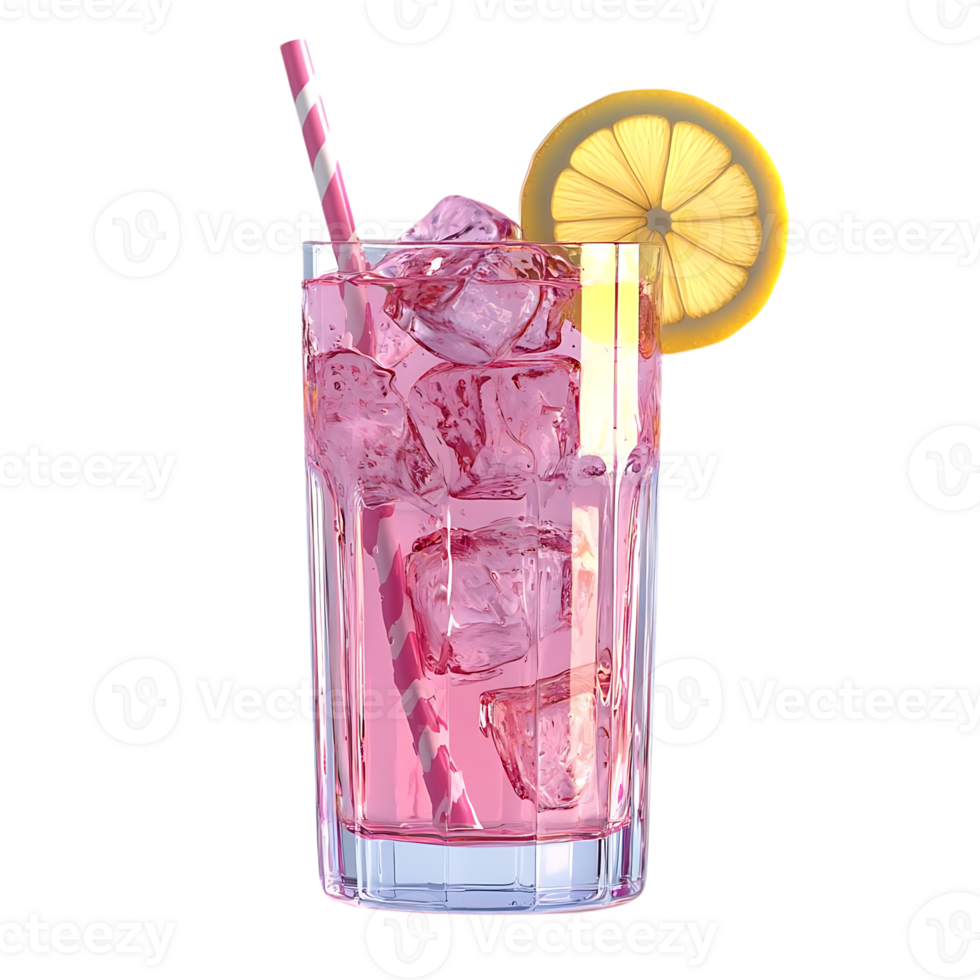 Pink Lemonade with Lemon Wedge and Ice Cubes, Enjoying a Refreshing Summer Drink with a Transparent Background png
