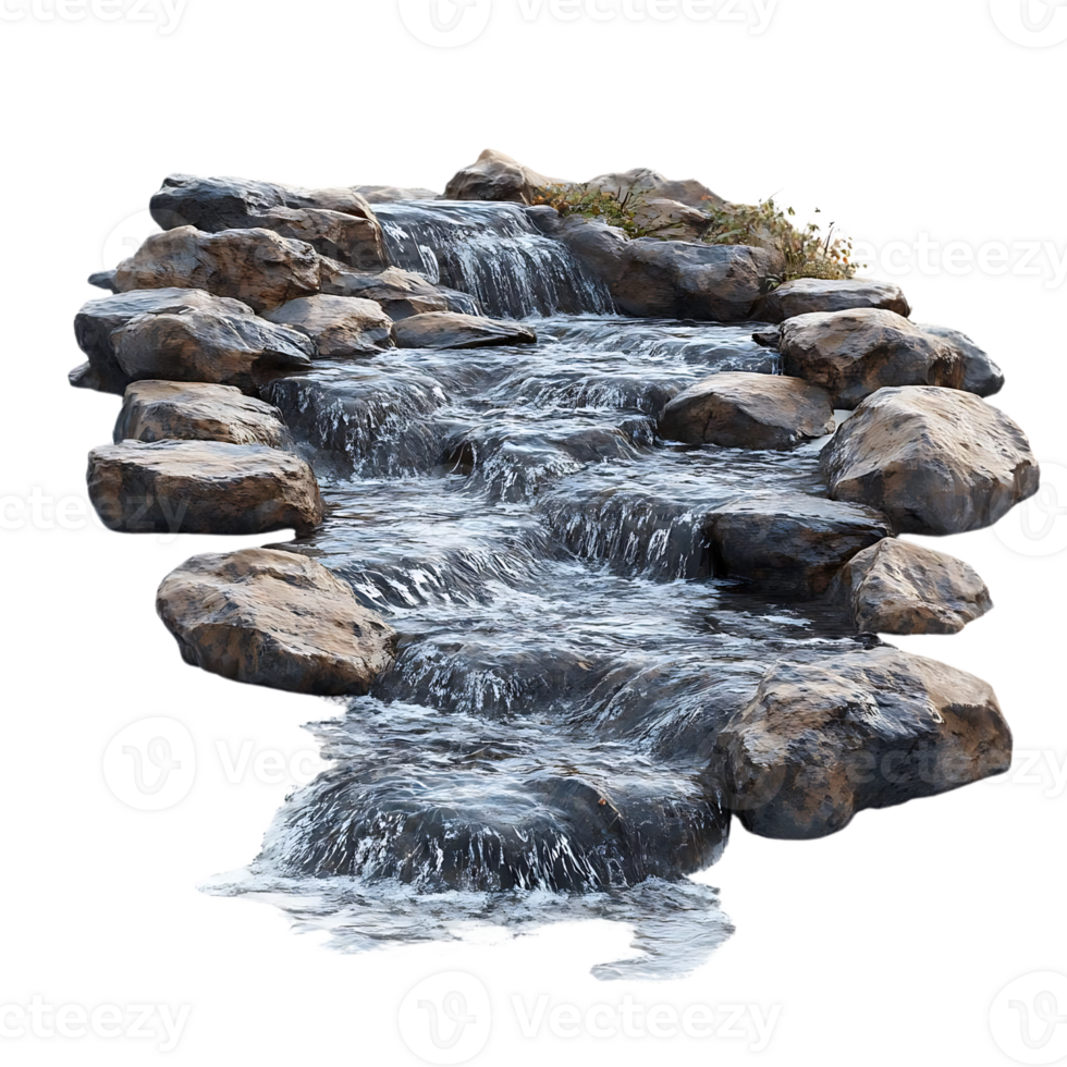 Water Cascading Over Rocks with a Transparent Background png