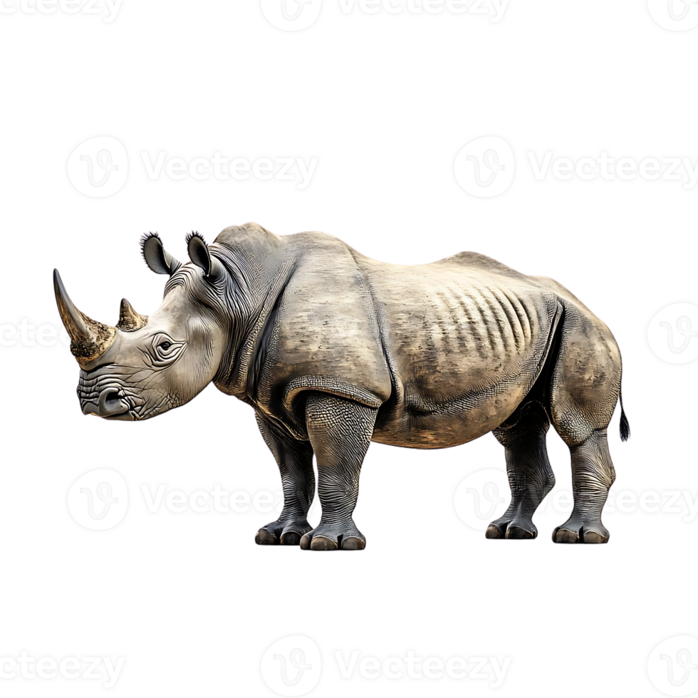 A Majestic Rhino Stands Tall, its Horn Pointed Forward, Against a Transparent Background png