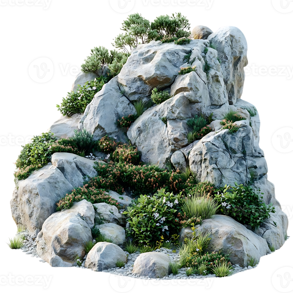 Rocky Mountain Landscape with Lush Greenery and a Transparent Background png