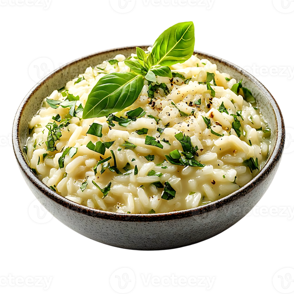 Creamy Risotto with Basil and Parmesan, a Delicious and Simple Italian Dish, Perfect for a Romantic Dinner or a Casual Weeknight Meal, with a Transparent Background png