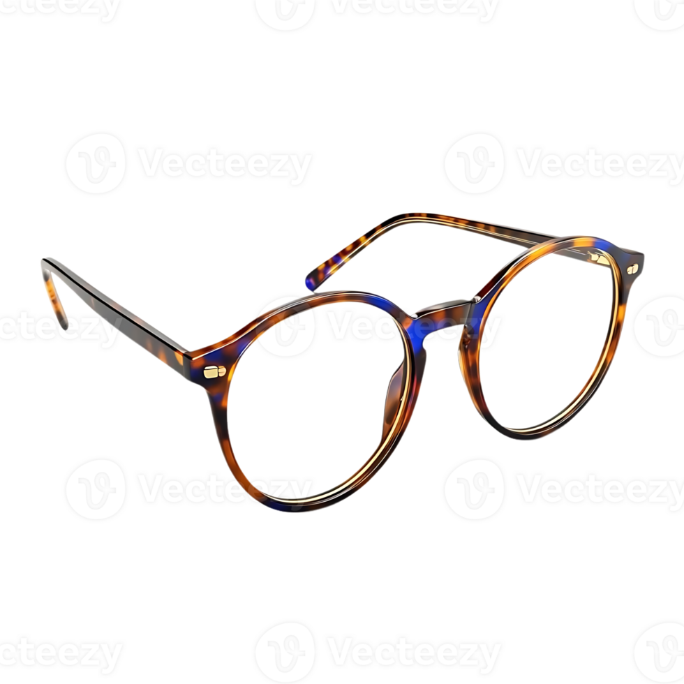 Tortoise Shell Round Blue Light Blocking Glasses with Transparent Background png