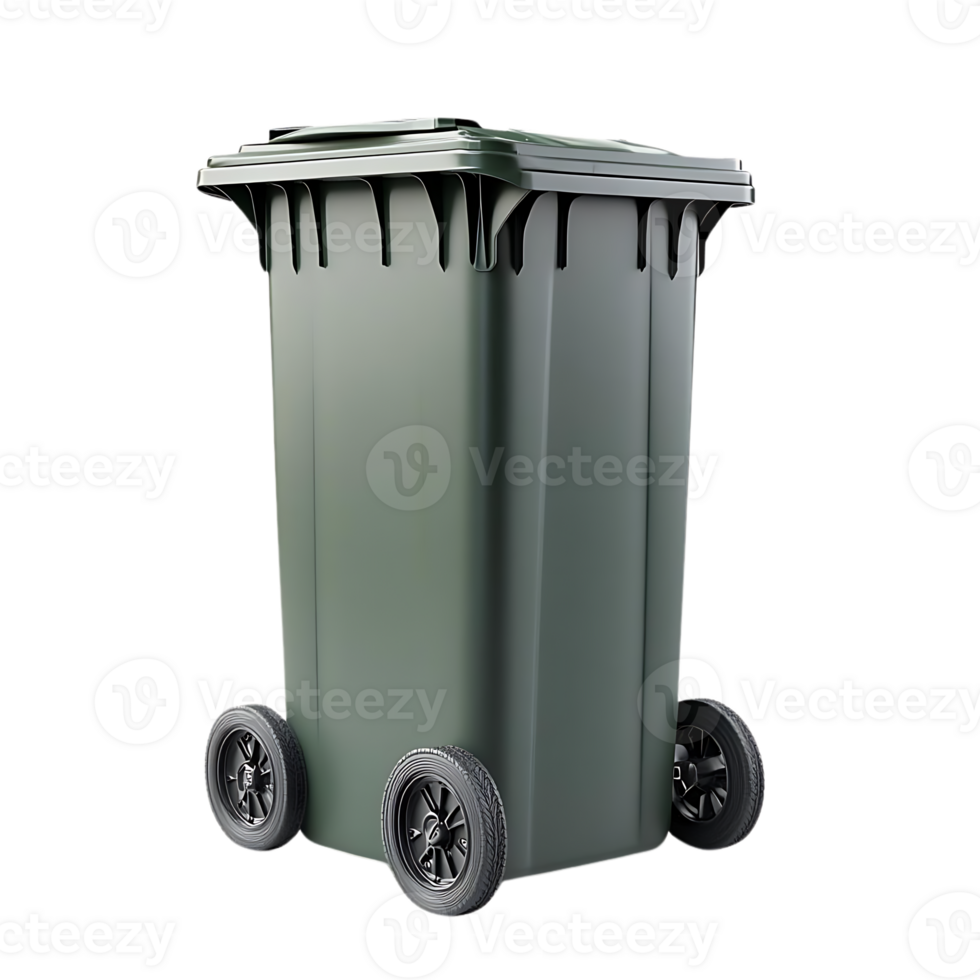 Green Wheeled Trash Can with Transparent Background, Perfect for Waste Disposal and Recycling png