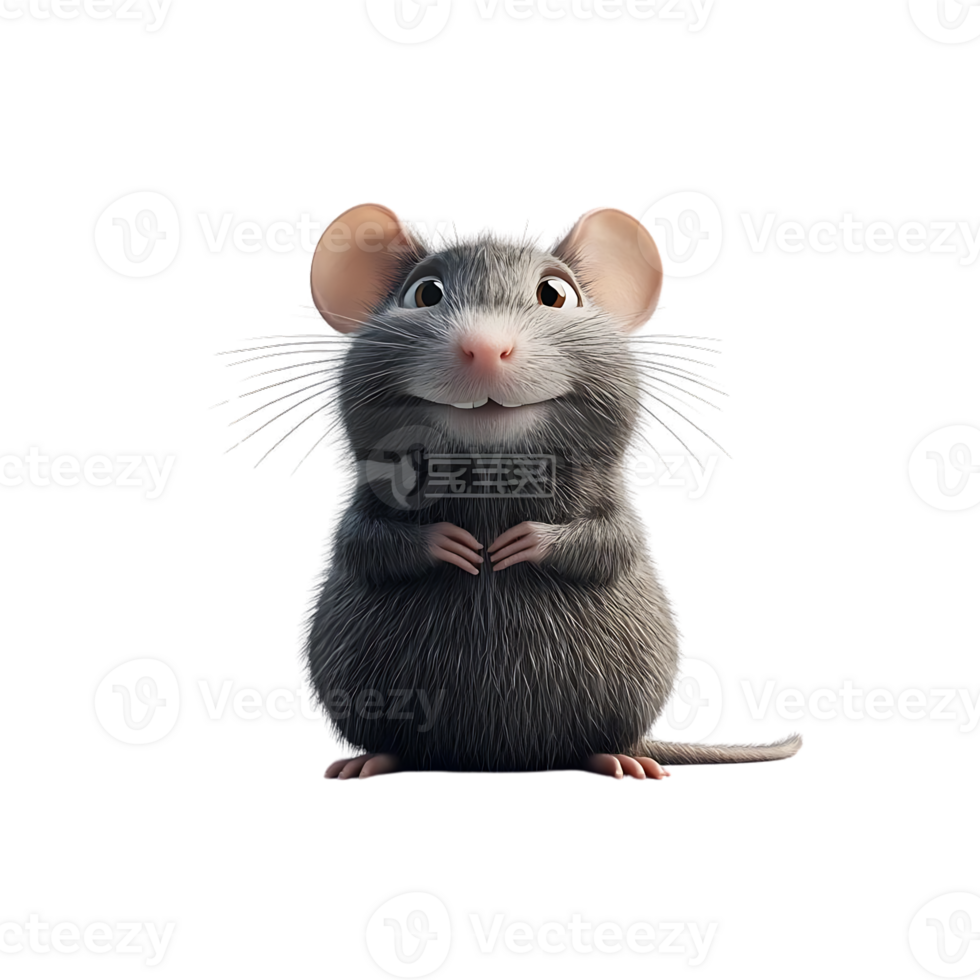 lächelnd Maus mit transparent Hintergrund, bezaubernd Nagetier mit pelzig Schwanz, süß Karikatur Charakter mit groß Augen, glücklich Tier Illustration, grau Maus mit Rosa Ohren, freundlich Nagetier mit ein Grinsen, Digital Kunstwerk von ein Maus, realistisch Maus Illustration, png