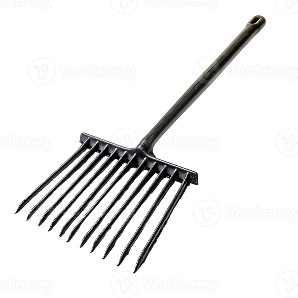 Black Plastic Garden Rake with Transparent Background for Easy Cleanup png