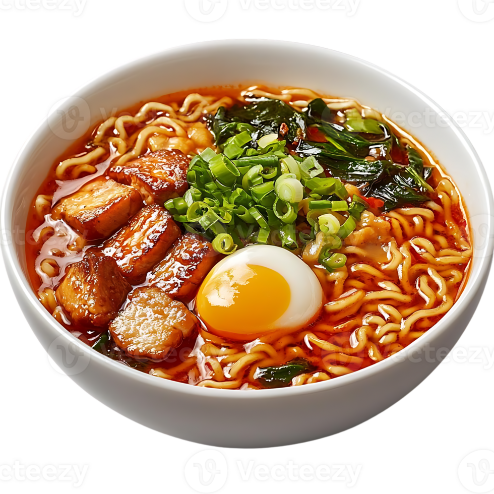 delizioso ramen tagliatelle con Maiale, uovo, e verde cipolle, servito nel un' ciotola con un' trasparente sfondo png