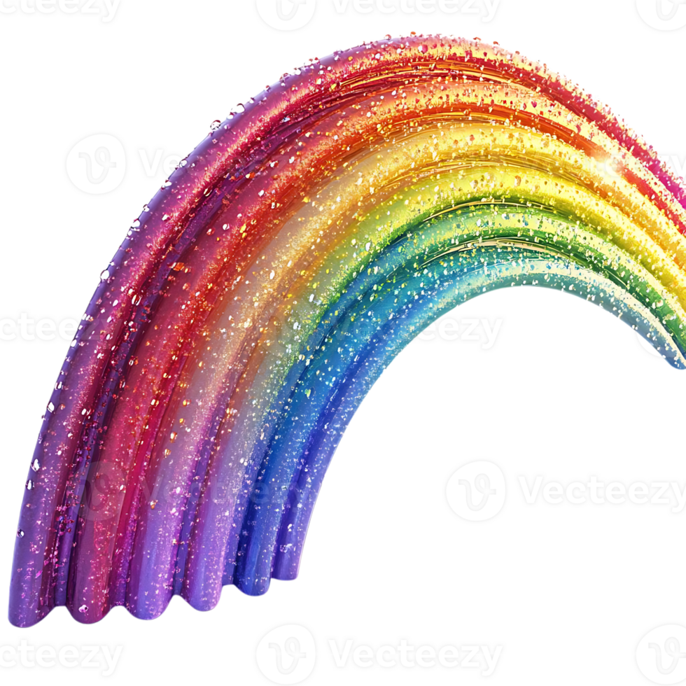 A Vibrant Rainbow Arc with Water Drops on a Transparent Background, Shimmering and Sparkling in the Light png