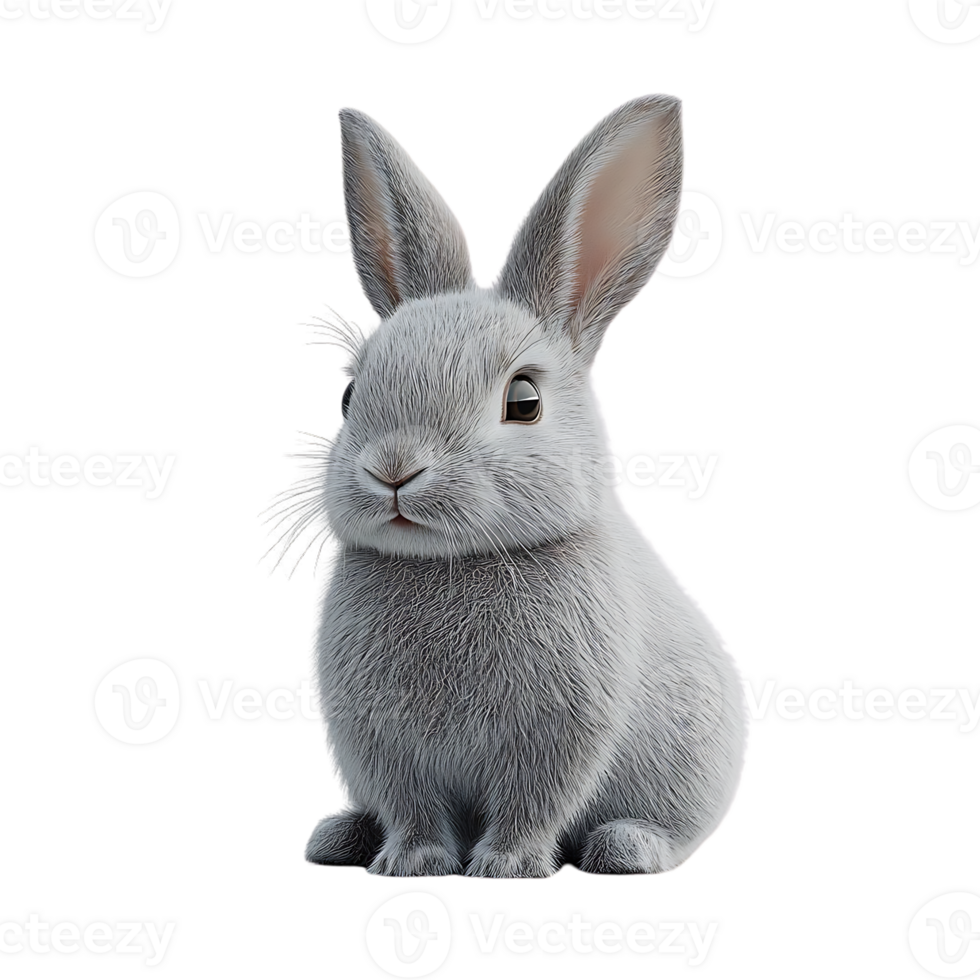 A Cute Grey Rabbit with a Transparent Background,  Perfect for Your Easter Designs png