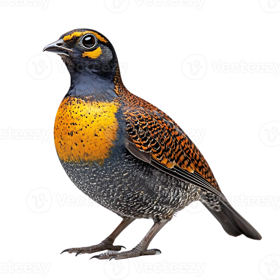 Vibrant Yellow-Crested Quail Perched Against Transparent Background, Showing Stunning Colors png