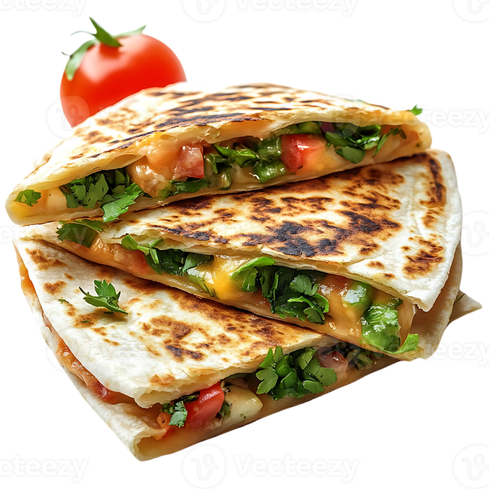 Grilled Quesadillas with Tomato, Cheese, and Cilantro on a Transparent Background png