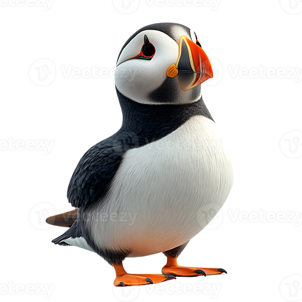 Cute Puffin with Transparent Background, a Fluffy Seabird with a Black and White Pattern, Isolated on Black Background png