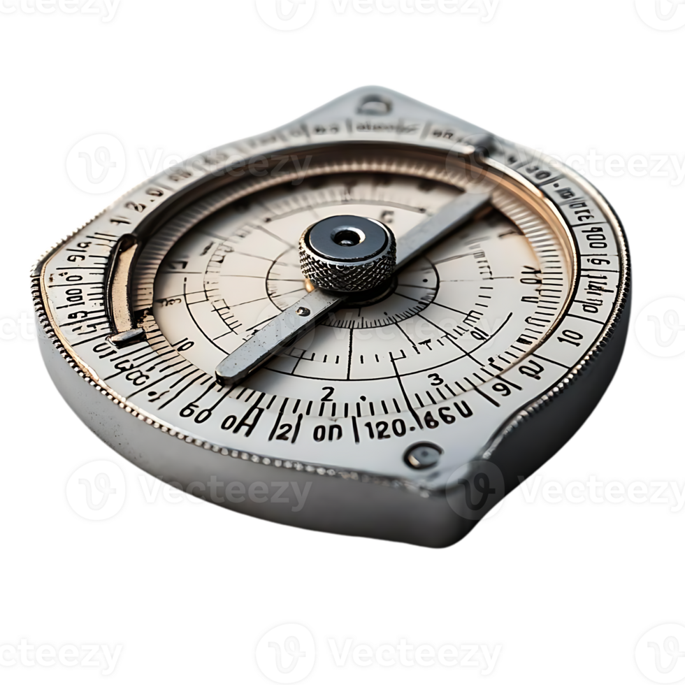 Vintage Compass with Transparent Background, a Close-Up View of a Circular Instrument with a Metal Dial and a Rotating Pointer, Antique Navigation Tool, Old Compass with a White Face png