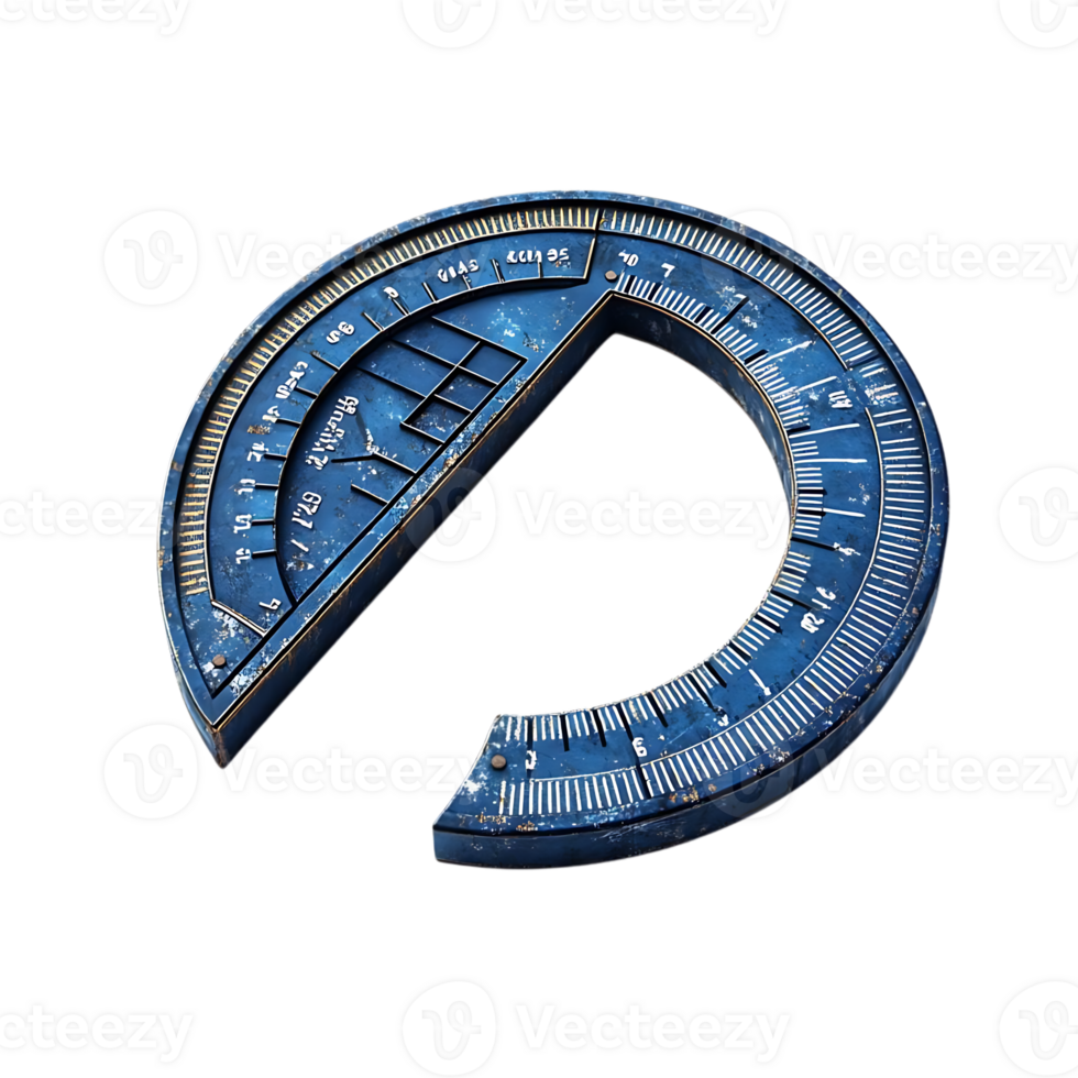 Rusty Blue Protractor with Transparent Background, a Vintage Measuring Tool png