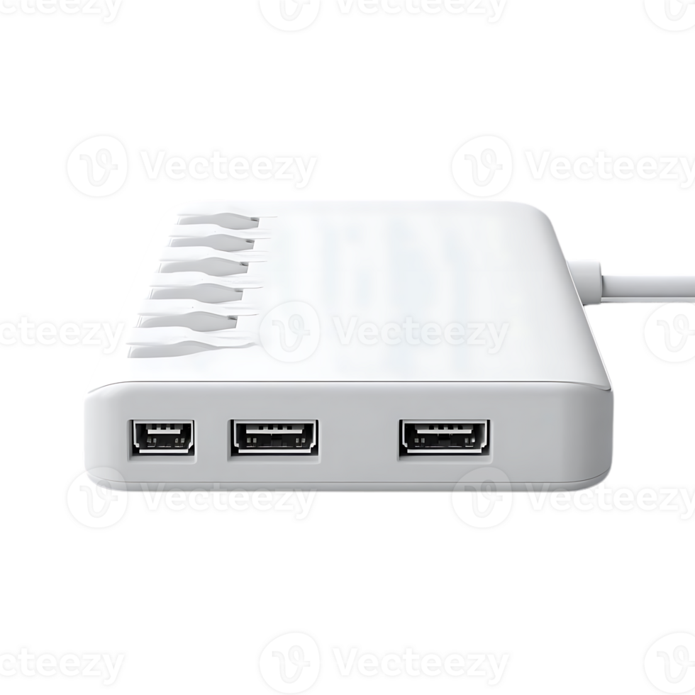 USB Hub with Transparent Background, Expand Your Ports with 7 Ports for Devices, Compact and Efficient for Daily Use. png