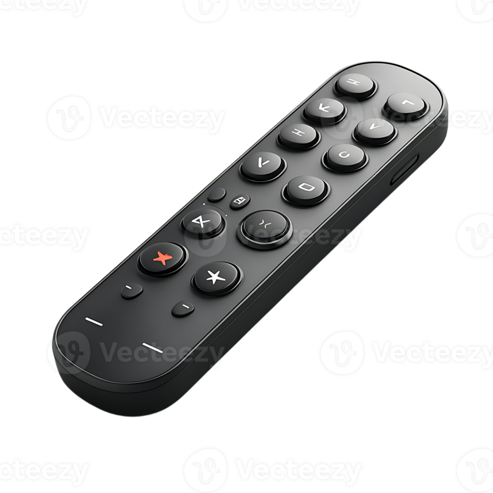 Black Remote Control with Transparent Background, Featuring Navigation and Media Buttons for Seamless Control png