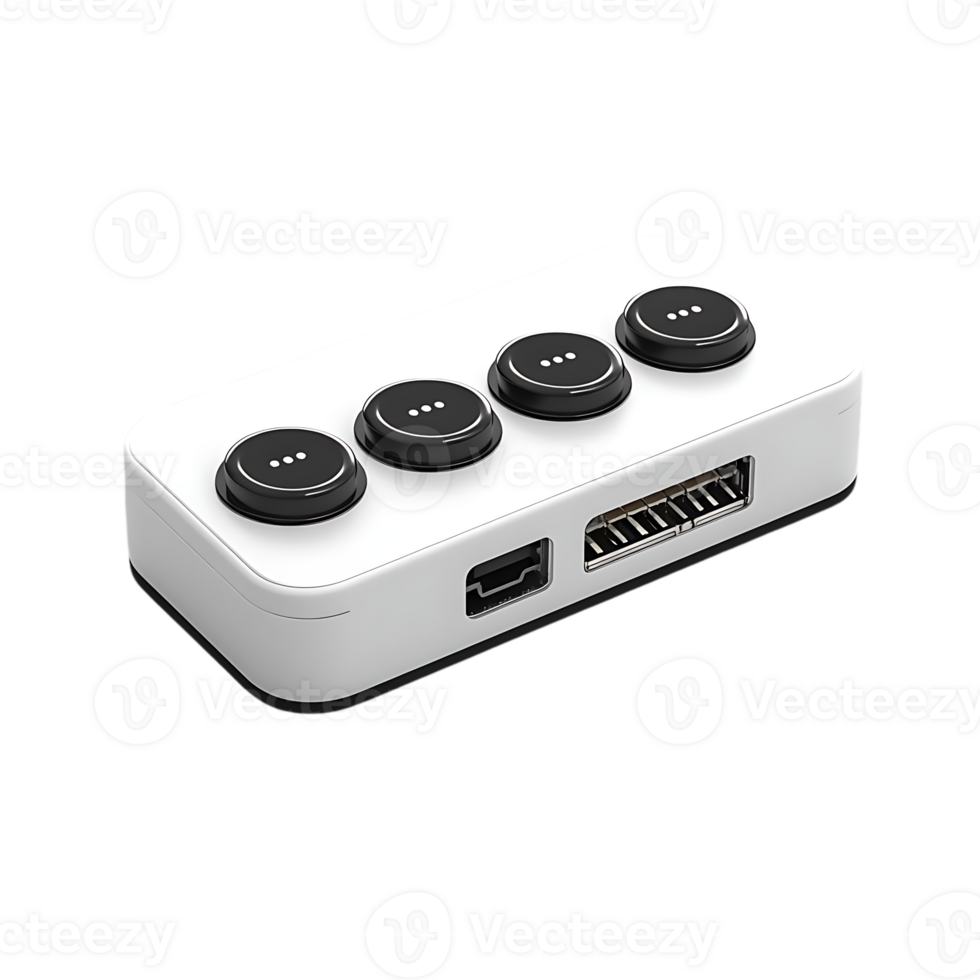 White USB Hub with Four Black Buttons and Transparent Background png