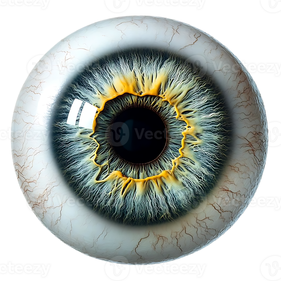 Human Eye with Yellow Iris, Transparent Background, Close-up Macro Photography, Detailed Anatomy,  Human Eye Iris Detail png